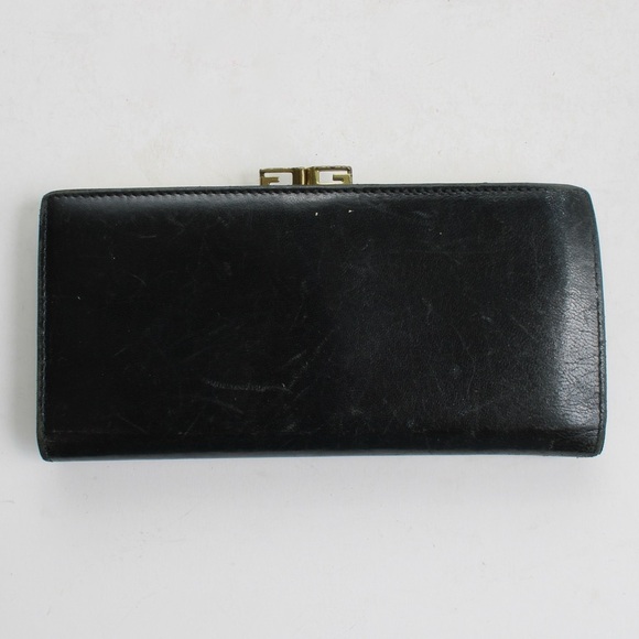 Gucci Vintage Rare Long Bifold Black Leather Clutch Wallet Signature GG Kisslock - Picture 3 of 11